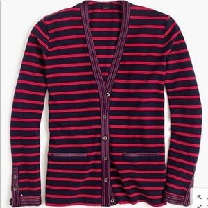 J.Crew Striped Cardigan Navy Red Metallic Trim XXS
